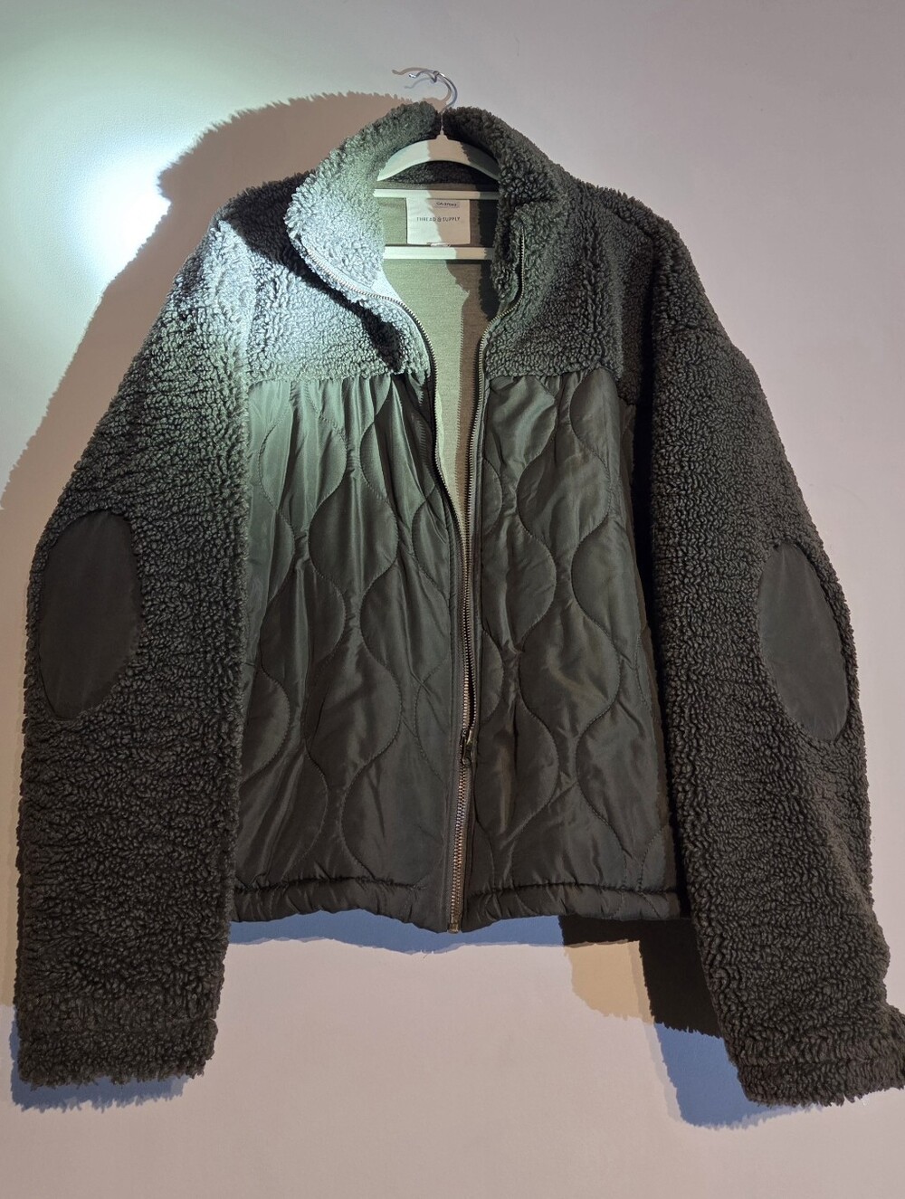 Thread & Supply Olive Green Sherpa Quilted Jacket